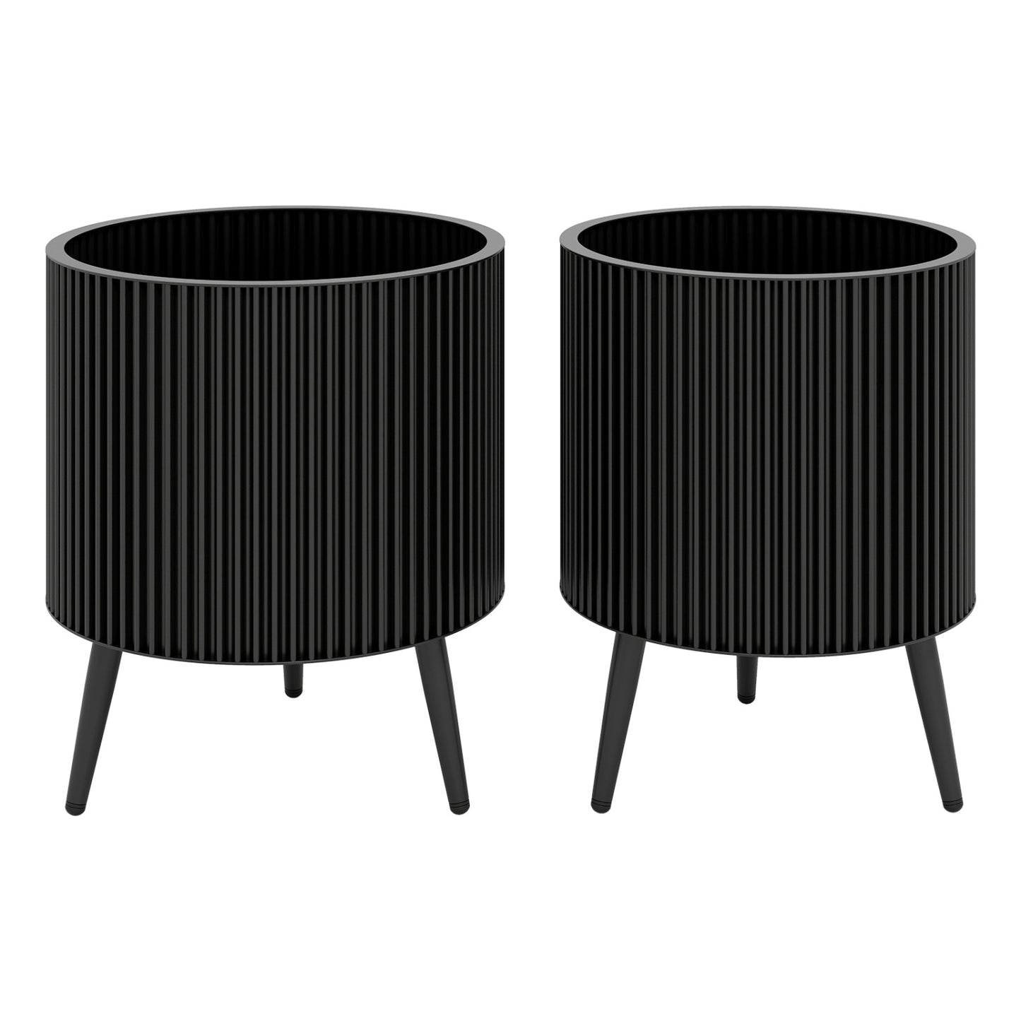 Fluted Metal Planter Pots with Stand Set of 2