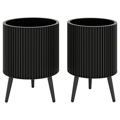 Fluted Metal Planter Pots with Stand Set of 2