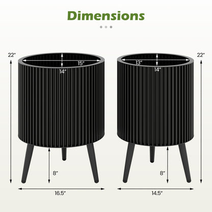 Fluted Metal Planter Pots with Stand Set of 2