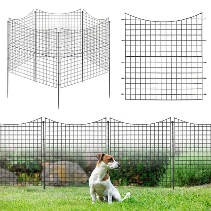 Decorative Garden Fence with 5 Panels and 5 Stakes-Black