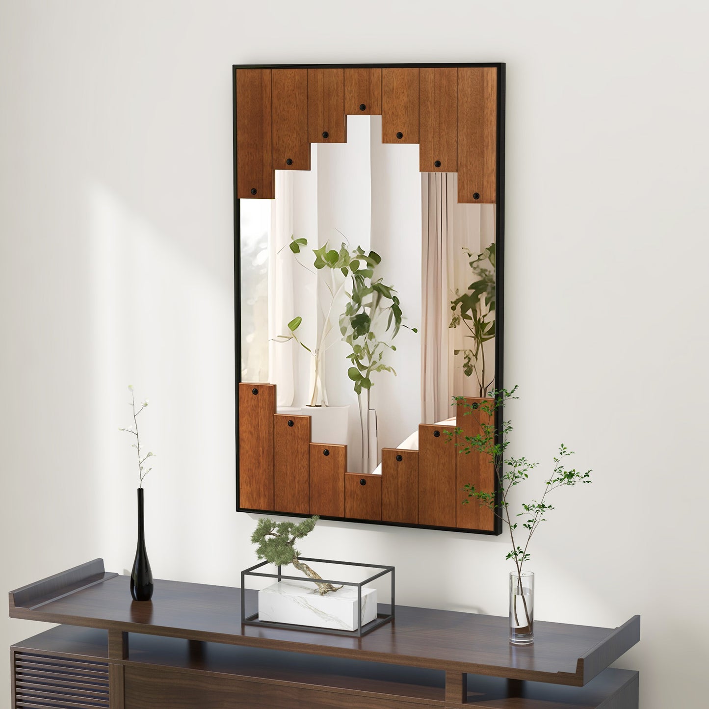 37.5 Inch x 26.5 Inch Decorative Rectangle Wall Mirror with Piano Key-Shaped Frame-Black