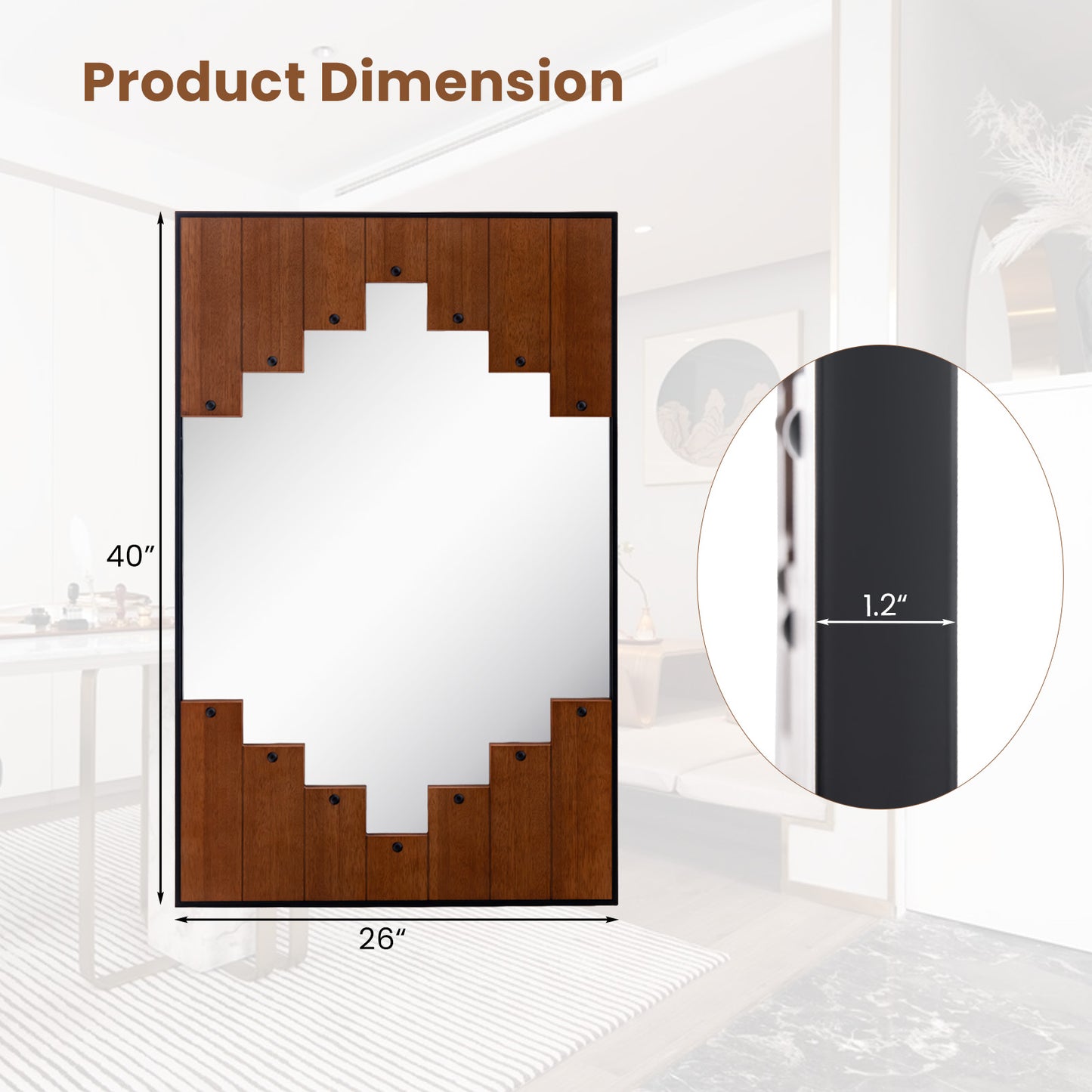 37.5 Inch x 26.5 Inch Decorative Rectangle Wall Mirror with Piano Key-Shaped Frame-Black