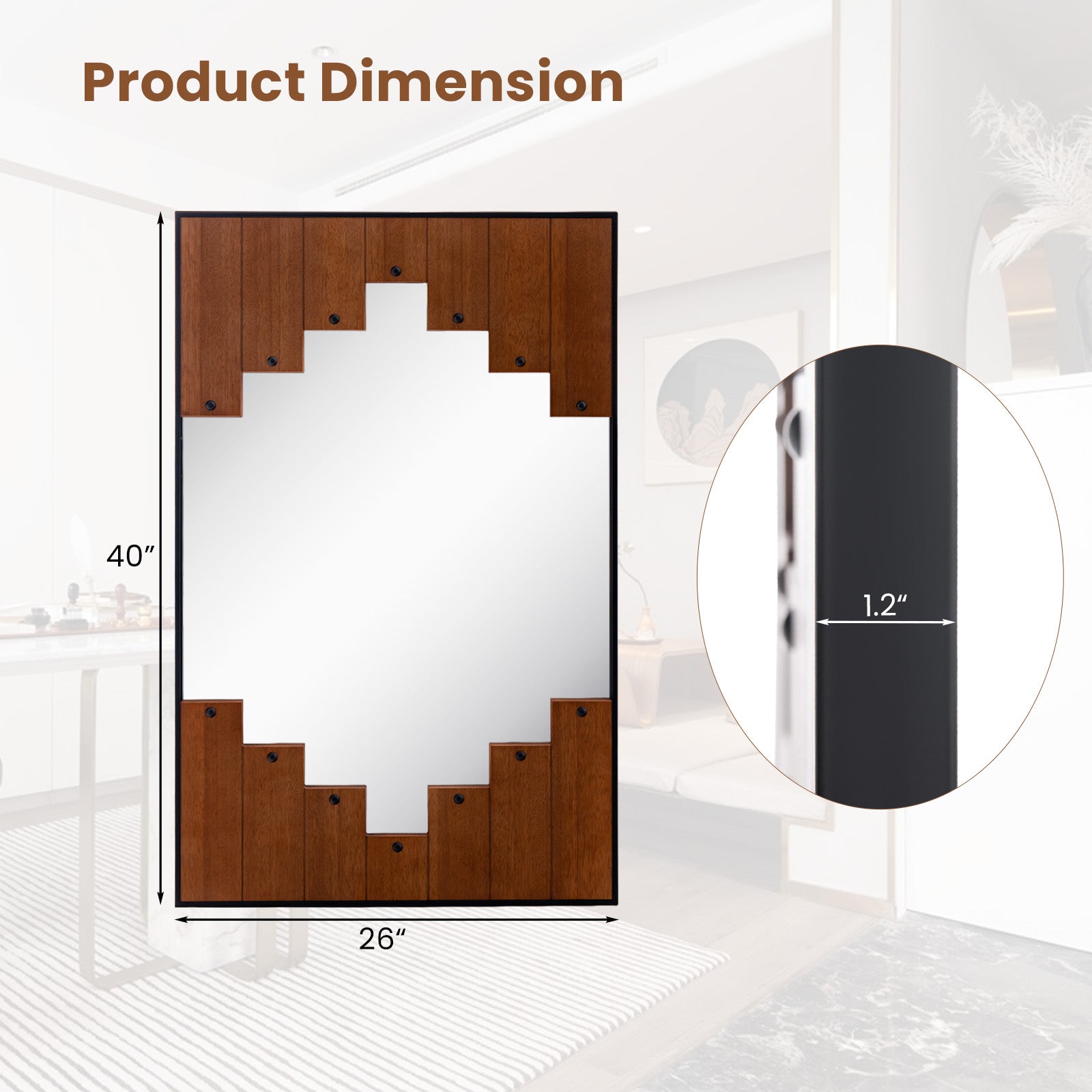 37.5 Inch x 26.5 Inch Decorative Rectangle Wall Mirror with Piano Key-Shaped Frame-Black
