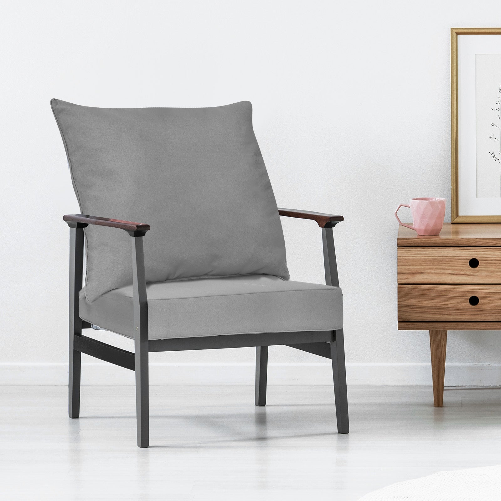 Fabric Upholstered Wood Dining Chairs Set of 2 with Removable Pillow