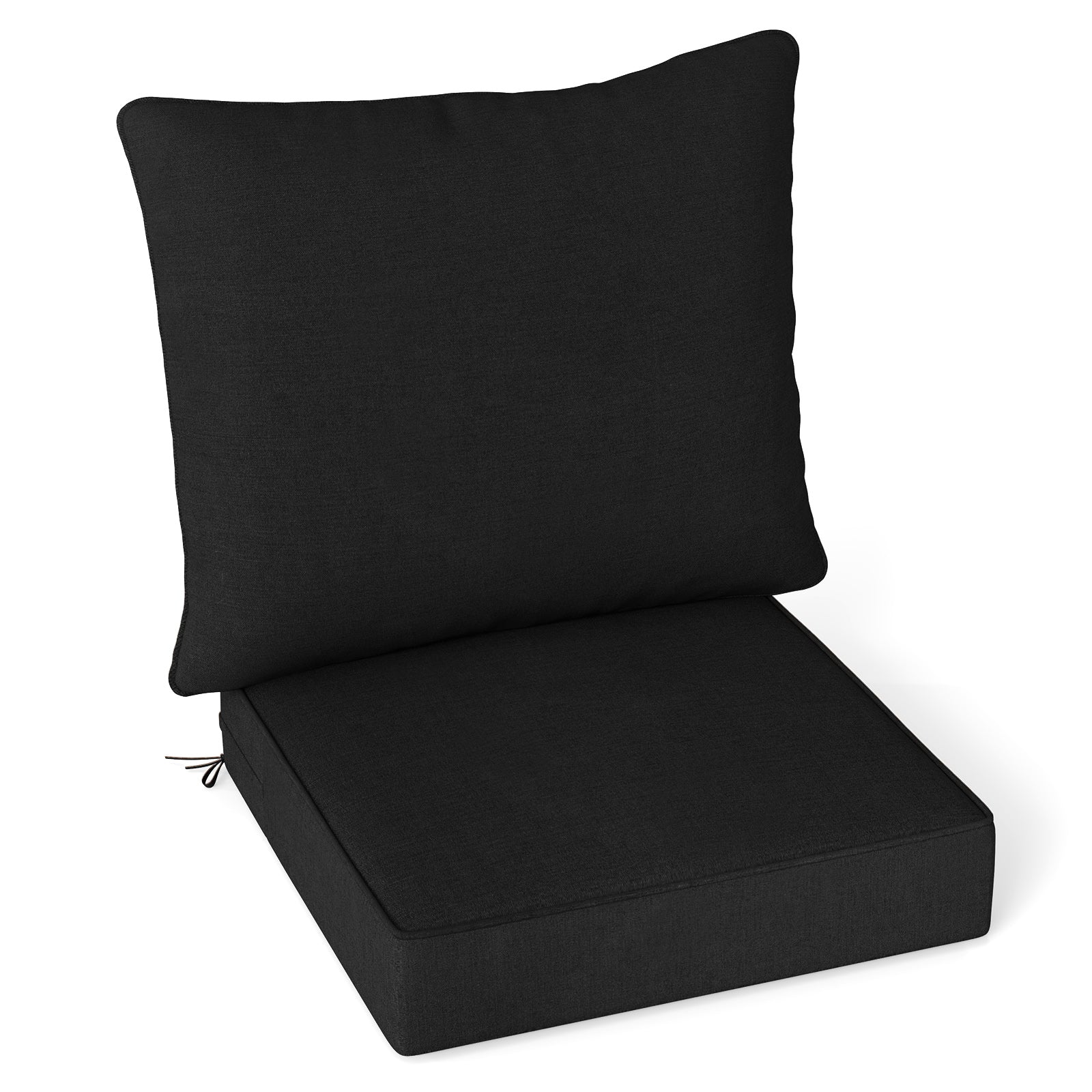 Deep Seat Chair Cushion Pads Set with Rope Belts for Indoor and Outdoor-Black - Black