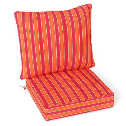 Deep Seat Chair Cushion Pads Set with Rope Belts for Indoor and Outdoor-Black - Orange