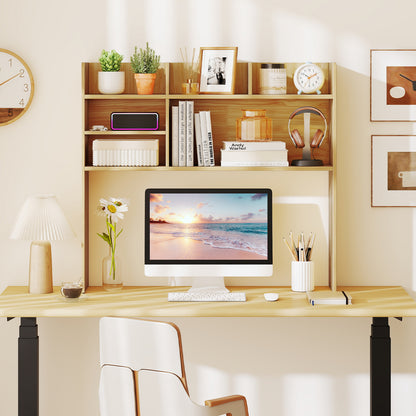 Desktop Bookshelf Countertop Storage Hutch with 6 Shelves-Beige