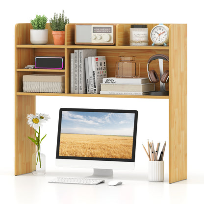 Desktop Bookshelf Countertop Storage Hutch with 6 Shelves-Beige
