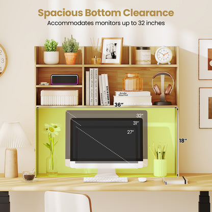 Desktop Bookshelf Countertop Storage Hutch with 6 Shelves-Beige
