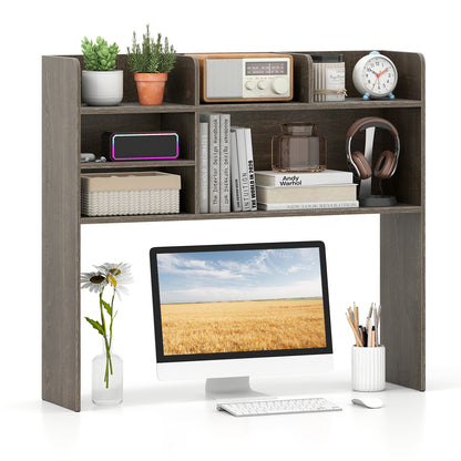 Desktop Bookshelf Countertop Storage Hutch with 6 Shelves-Oak