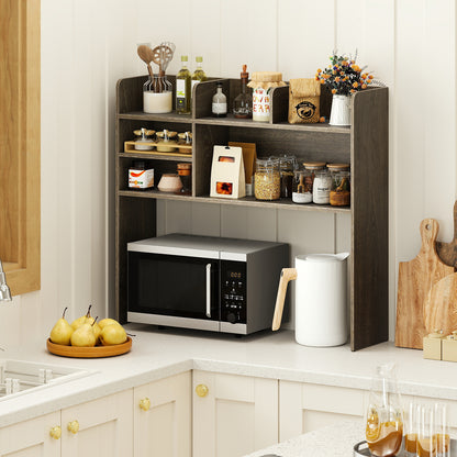 Desktop Bookshelf Countertop Storage Hutch with 6 Shelves-Oak
