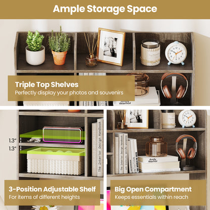 Desktop Bookshelf Countertop Storage Hutch with 6 Shelves-Oak