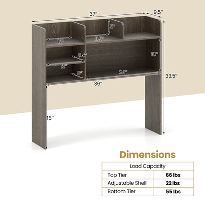 Desktop Bookshelf Countertop Storage Hutch with 6 Shelves-Oak