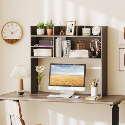 Desktop Bookshelf Countertop Storage Hutch with 6 Shelves-Oak