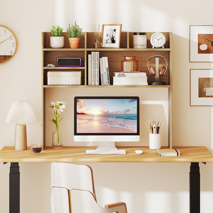 Desktop Bookshelf Countertop Storage Hutch with 6 Shelves-Natural