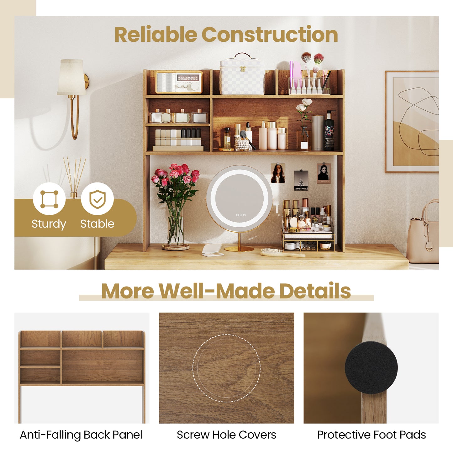 Desktop Bookshelf Countertop Storage Hutch with 6 Shelves-Natural