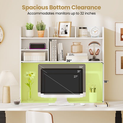 Desktop Bookshelf Countertop Storage Hutch with 6 Shelves-White