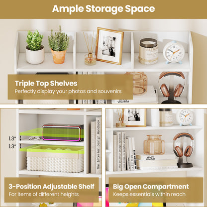 Desktop Bookshelf Countertop Storage Hutch with 6 Shelves-White