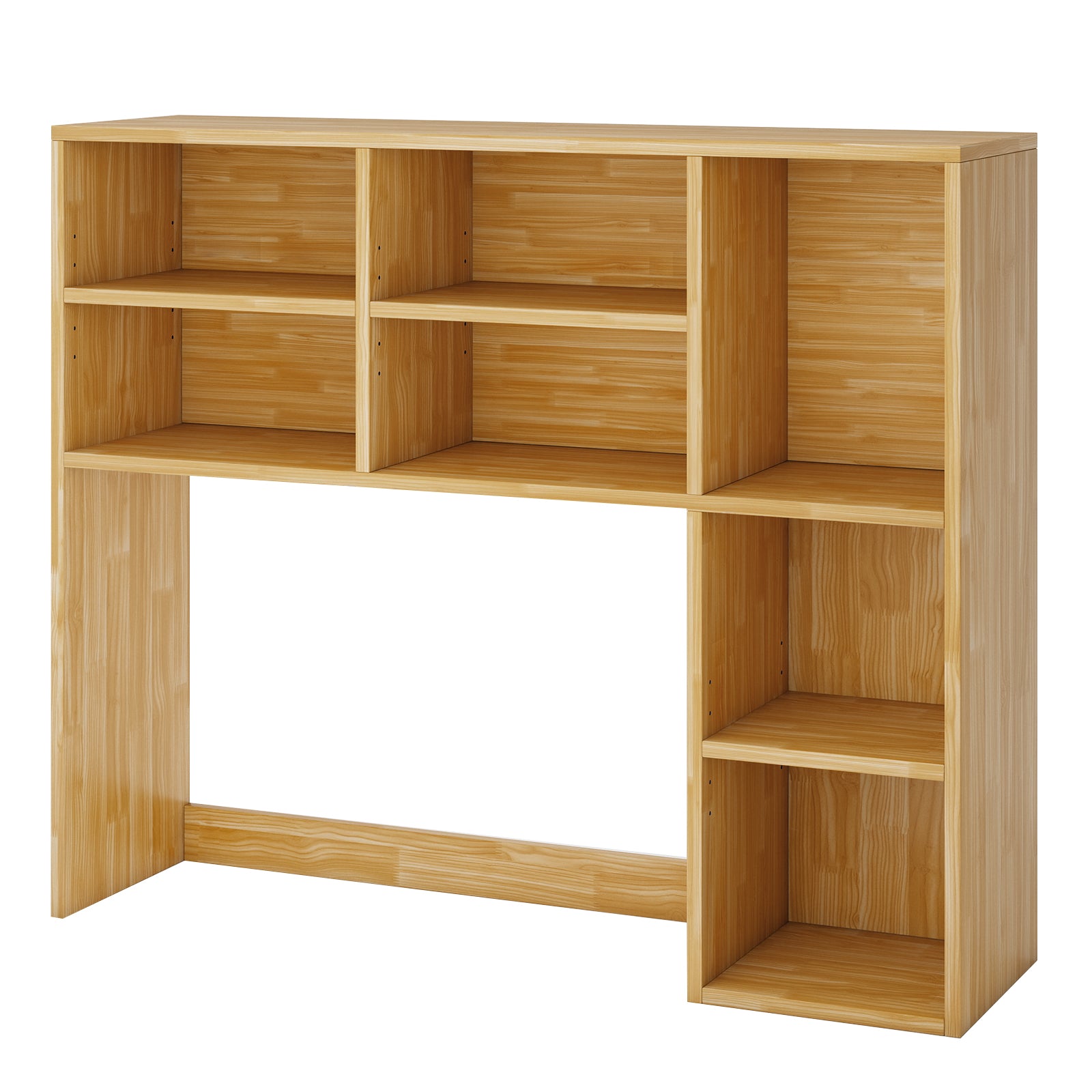 Desktop Bookshelf with 7 Open Cubbies and 3 Adjustable Shelves-Oak - Yellow