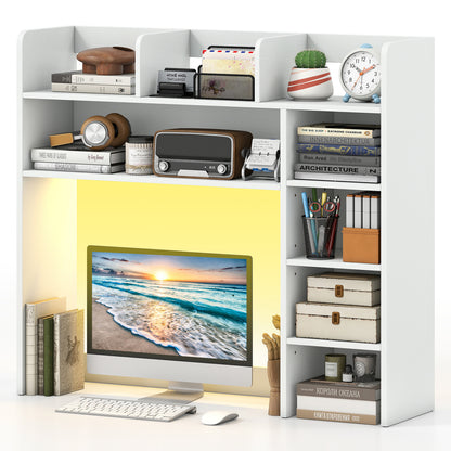 Desktop Bookshelf with LED Lights 35.5" Desk Hutch Organizer