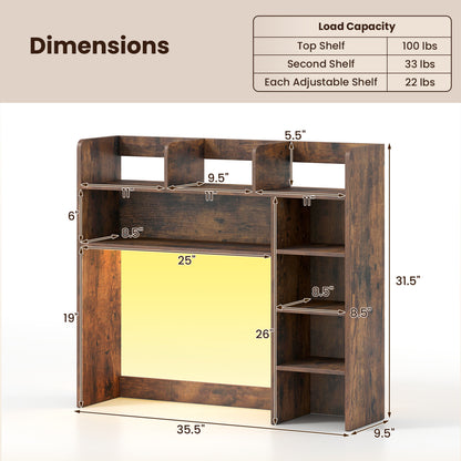 Desktop Bookshelf with LED Lights 35.5" Desk Hutch Organizer