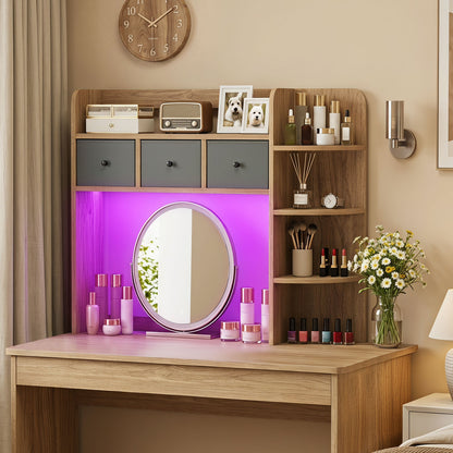 Desktop Bookshelf with LED Lights 5-Tier Storage & 3 Drawers