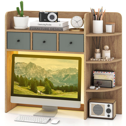 Desktop Bookshelf with LED Lights 5-Tier Storage & 3 Drawers