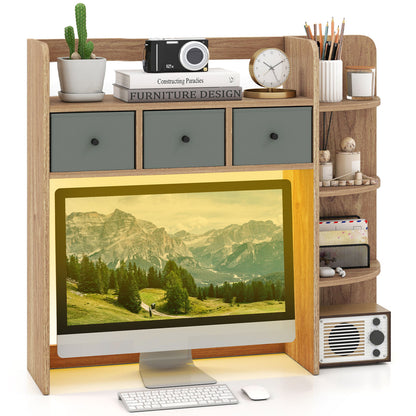 Desktop Bookshelf with LED Lights 5-Tier Storage & 3 Drawers