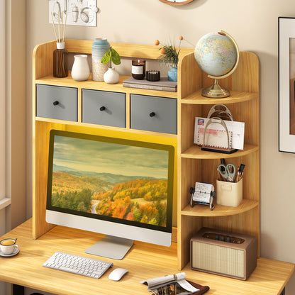 Desktop Bookshelf with LED Lights 5-Tier Storage & 3 Drawers