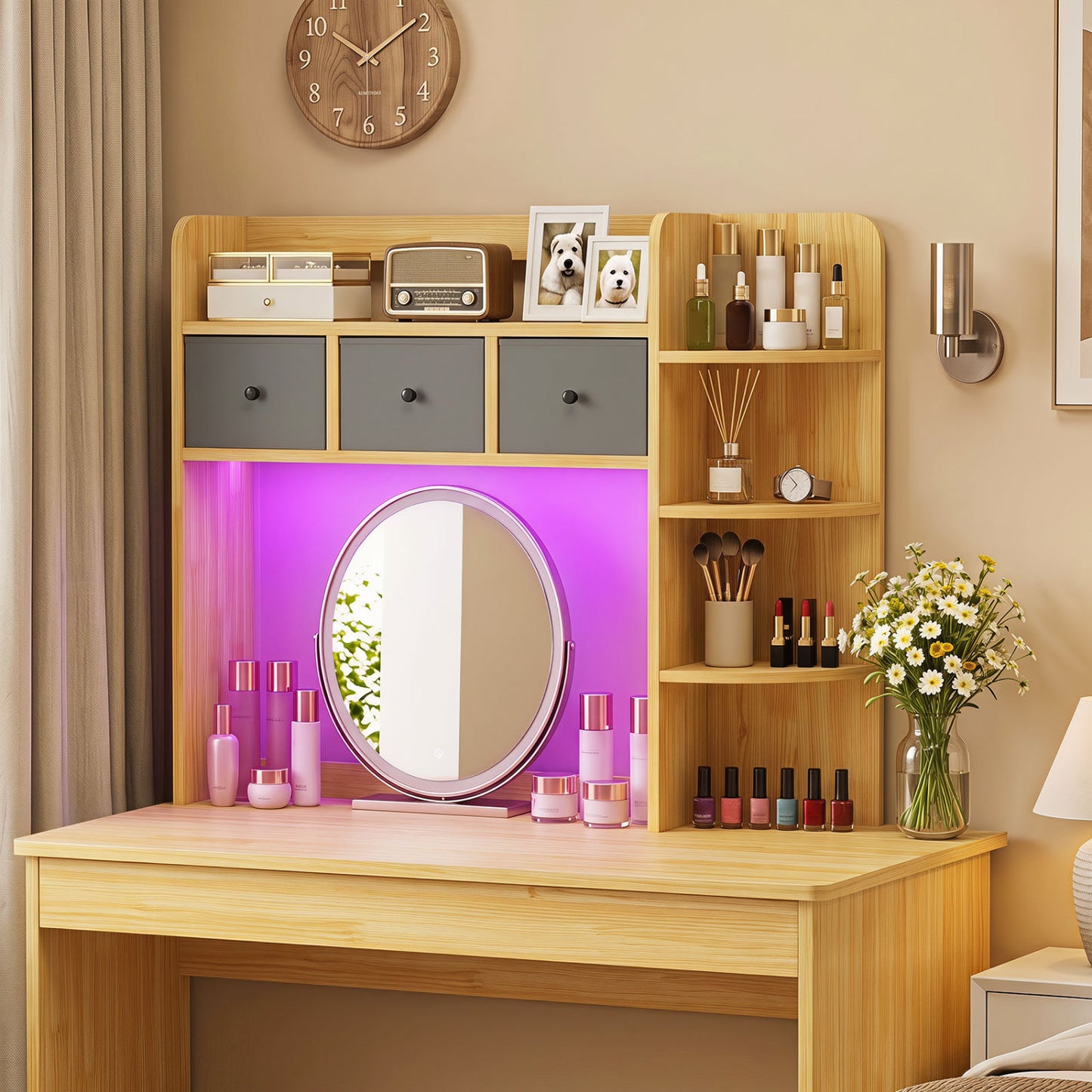 Desktop Bookshelf with LED Lights 5-Tier Storage & 3 Drawers