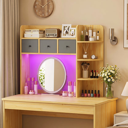 Desktop Bookshelf with LED Lights 5-Tier Storage & 3 Drawers