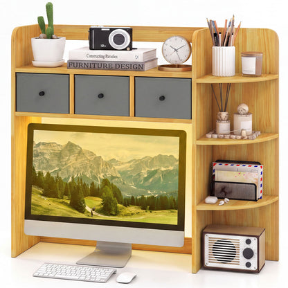 Desktop Bookshelf with LED Lights 5-Tier Storage & 3 Drawers