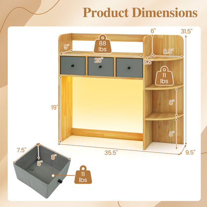 Desktop Bookshelf with LED Lights 5-Tier Storage & 3 Drawers