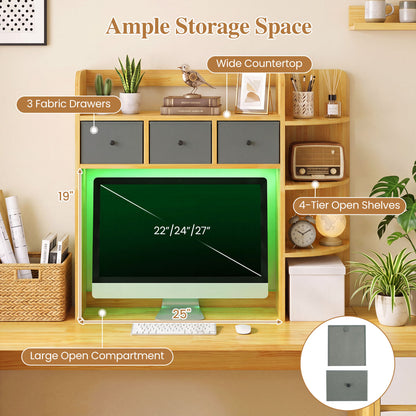 Desktop Bookshelf with LED Lights 5-Tier Storage & 3 Drawers