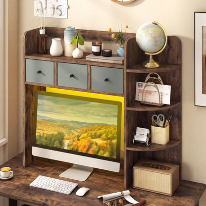 Desktop Bookshelf with LED Lights 5-Tier Storage & 3 Drawers