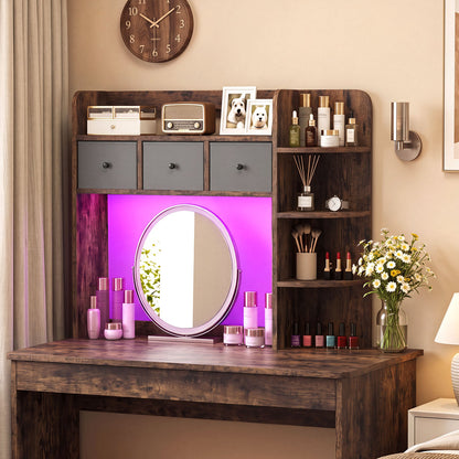 Desktop Bookshelf with LED Lights 5-Tier Storage & 3 Drawers