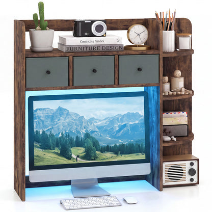 Desktop Bookshelf with LED Lights 5-Tier Storage & 3 Drawers