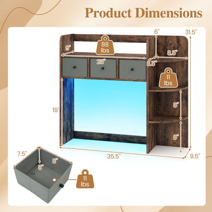Desktop Bookshelf with LED Lights 5-Tier Storage & 3 Drawers