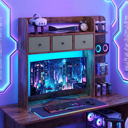 Desktop Bookshelf with LED Lights 5-Tier Storage & 3 Drawers
