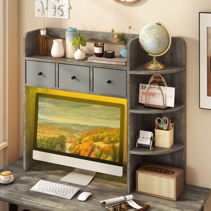 Desktop Bookshelf with LED Lights 5-Tier Storage & 3 Drawers