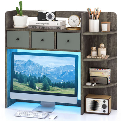 Desktop Bookshelf with LED Lights 5-Tier Storage & 3 Drawers