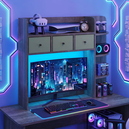 Desktop Bookshelf with LED Lights 5-Tier Storage & 3 Drawers