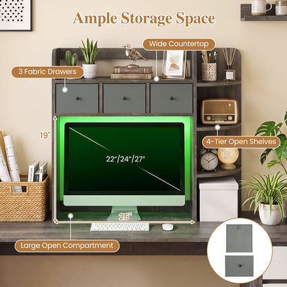 Desktop Bookshelf with LED Lights 5-Tier Storage & 3 Drawers