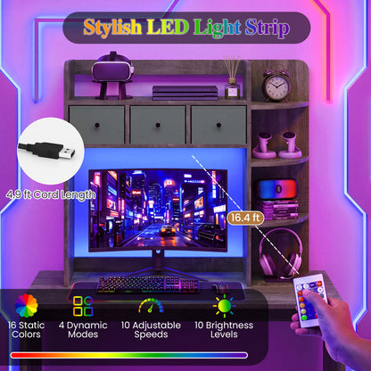 Desktop Bookshelf with LED Lights 5-Tier Storage & 3 Drawers