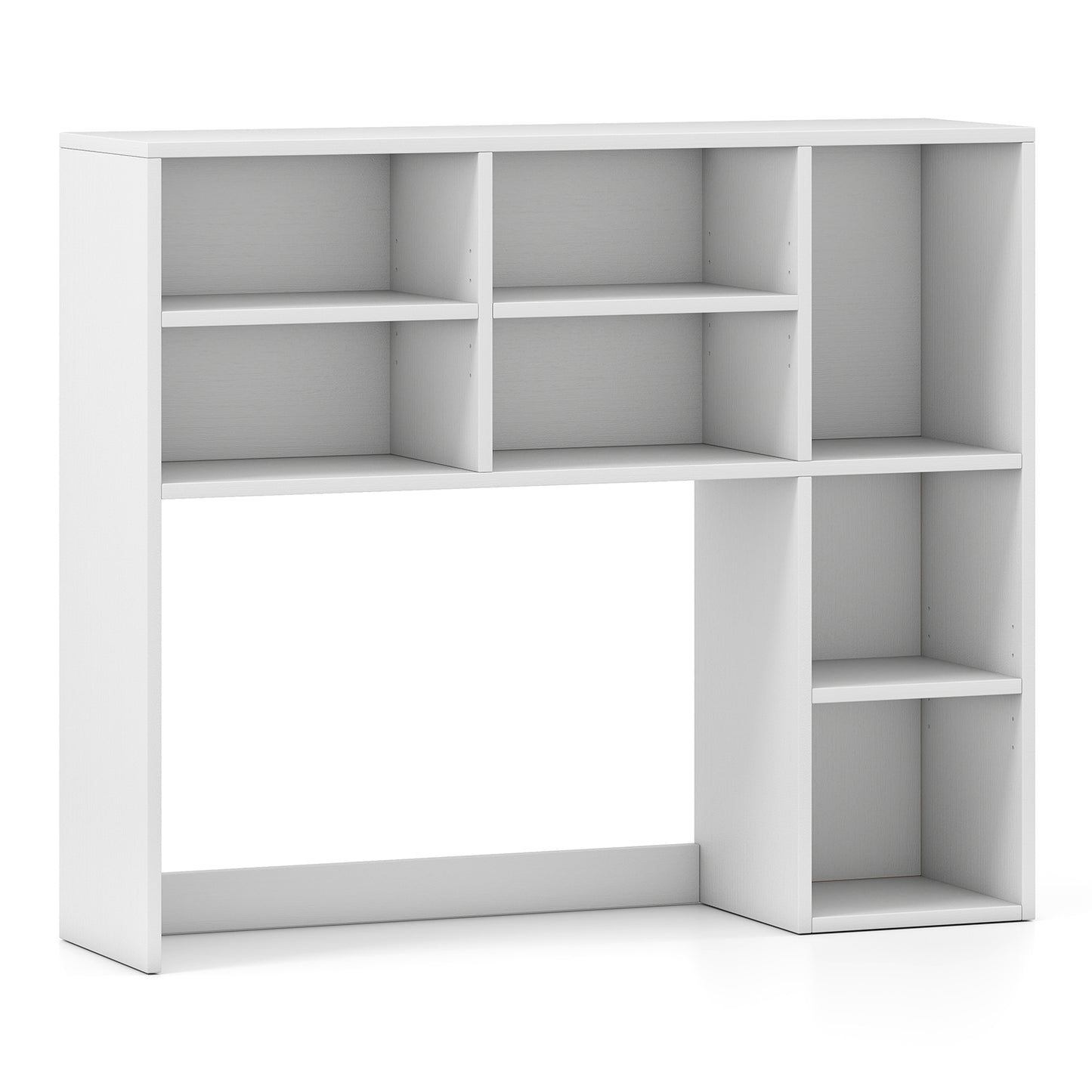 Desktop Bookshelf with 7 Open Cubbies and 3 Adjustable Shelves-Oak - White