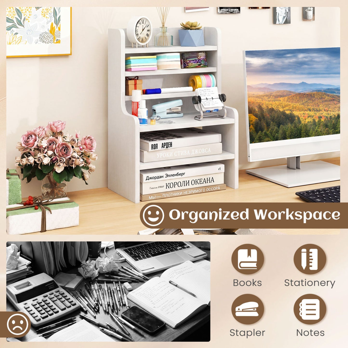 6-Tier Desktop Organizer with Removable Shelves