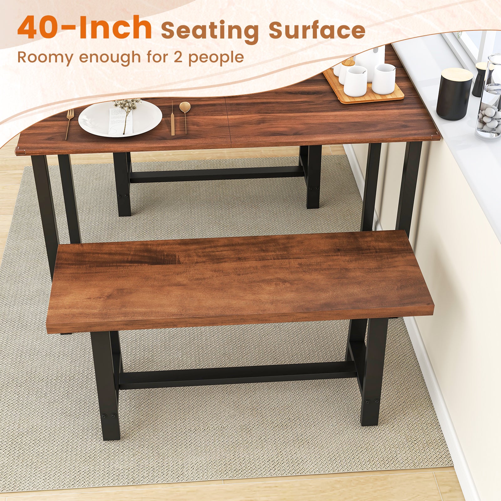 40 Inch Dining Bench 2 Person Entryway Shoe Bench with Metal Frame-40 inches