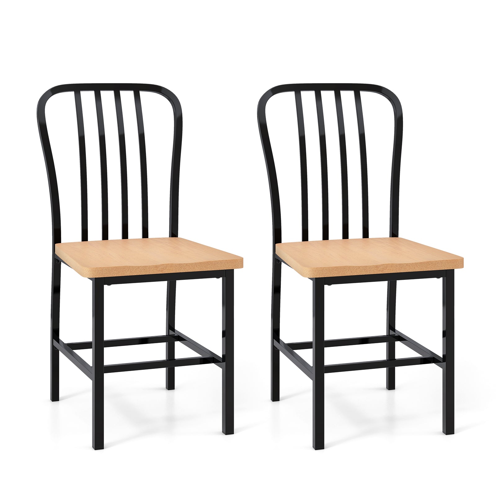 Armless Spindle Back Dining Chair Set of 2 with Ergonomic Seat-Black - Black
