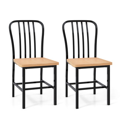 Armless Spindle Back Dining Chair Set of 2 with Ergonomic Seat-Black - Black