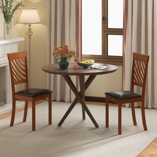 Dining Chair Set of 2 with Rubber Wood Legs and Ergonomic Back for Dining Room-Walnut